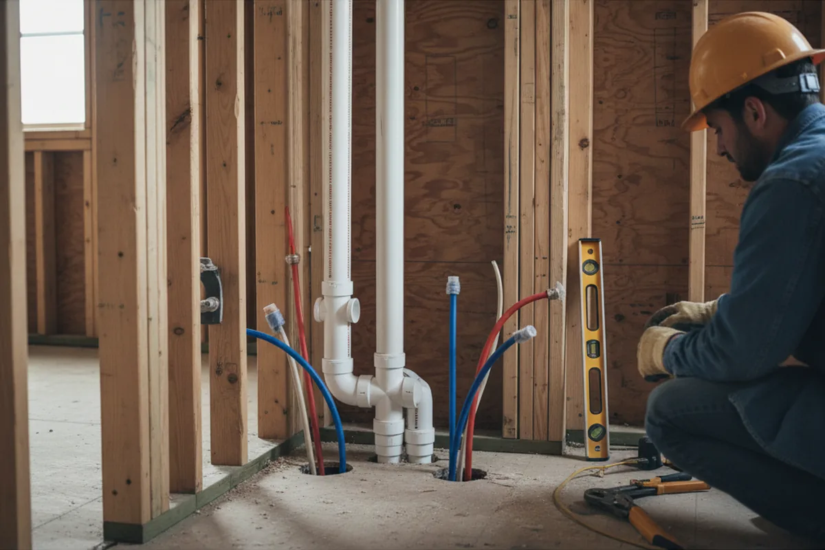 Drain and supply rough-in during Sump Pump Repair in Lansdale